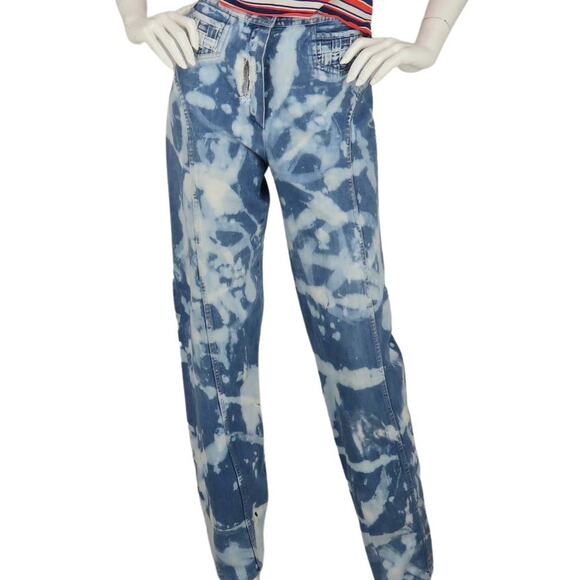 Vintage Denim - 70s 80s Vintage Bleached Mom High Waisted Hippie Jeans 27